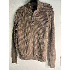 Men’s M Cable Knit Sweater Light Brown Button Neck Pullover Classic Fall Layer